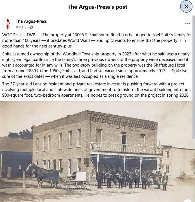Shaftsburg - Facebook Post From Argus Press